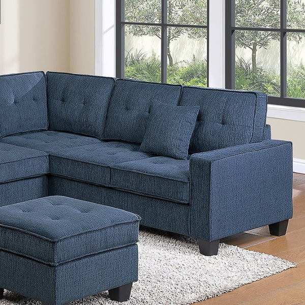 English Elm 4-Piece Modular Sectional Set with Ottoman USB Console Waffle Suede Living Room Dark Blue Chenille,Foam+Spring,Plastic,Plywood B011S07614