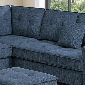 English Elm 4-Piece Modular Sectional Set with Ottoman USB Console Waffle Suede Living Room Dark Blue Chenille,Foam+Spring,Plastic,Plywood B011S07614