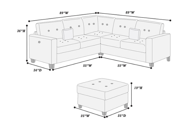 English Elm 4-Piece Modular Sectional Set with Ottoman USB Console Waffle Suede Living Room Dark Blue Chenille,Foam+Spring,Plastic,Plywood B011S07614