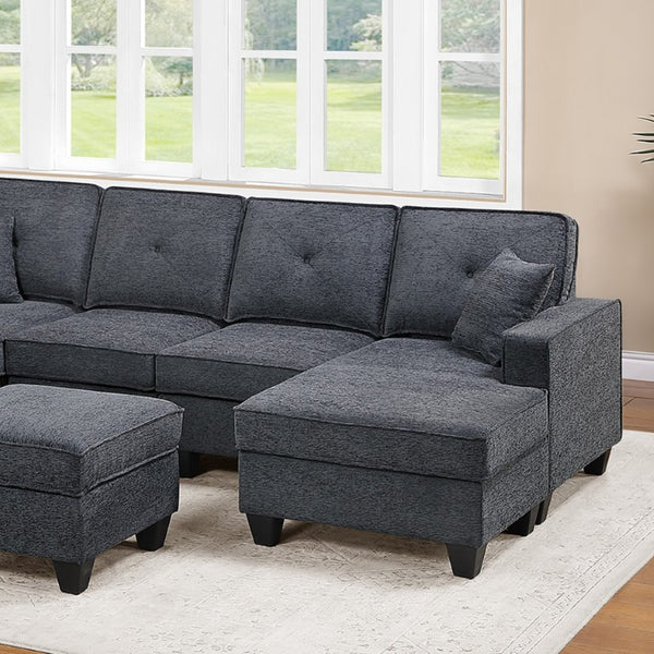 English Elm 4-Piece Modular Sectional Set with Ottoman USB Console Waffle Suede Living Room Dark Gray Chenille,Foam+Spring,Plastic,Plywood B011S07615