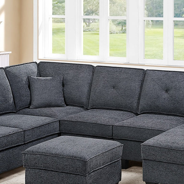 English Elm 4-Piece Modular Sectional Set with Ottoman USB Console Waffle Suede Living Room Dark Gray Chenille,Foam+Spring,Plastic,Plywood B011S07615