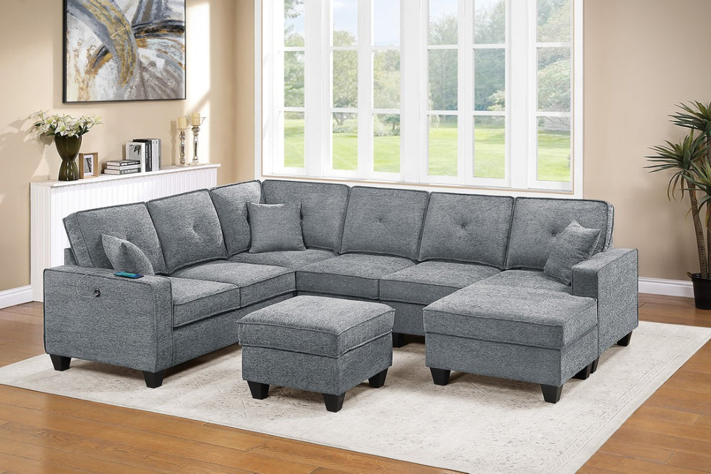 English Elm Black Corduroy Reclining Sectional with Cup Holders for Spacious Living Rooms Light Gray Chenille, Foam+Spring, Plastic, Plywood B011S07616