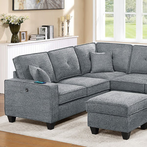 English Elm Black Corduroy Reclining Sectional with Cup Holders for Spacious Living Rooms Light Gray Chenille, Foam+Spring, Plastic, Plywood B011S07616