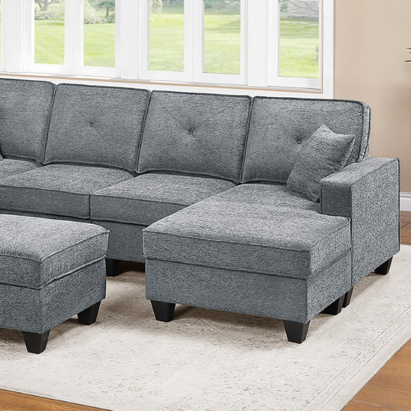 English Elm Black Corduroy Reclining Sectional with Cup Holders for Spacious Living Rooms Light Gray Chenille, Foam+Spring, Plastic, Plywood B011S07616