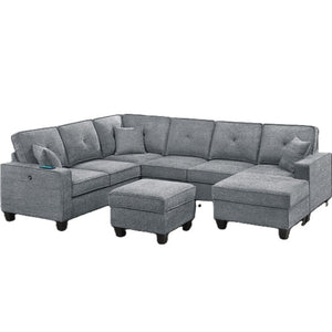 English Elm Black Corduroy Reclining Sectional with Cup Holders for Spacious Living Rooms Light Gray Chenille, Foam+Spring, Plastic, Plywood B011S07616