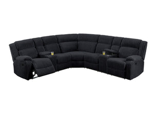 English Elm Black Corduroy Reclining Sectional with Cup Holders for Spacious Living Rooms Black Corduroy, Metal, Plywood, Solid Wood+MDF B011S07617