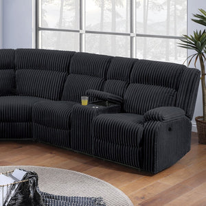 English Elm Black Corduroy Reclining Sectional with Cup Holders for Spacious Living Rooms Black Corduroy, Metal, Plywood, Solid Wood+MDF B011S07617