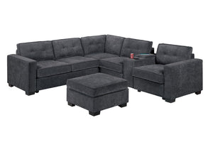 English Elm 4-Piece Waffle Suede Sectional Set with Ottoman USB Charging Tufted Living Room Sofa B011S07618