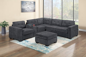 English Elm 4-Piece Waffle Suede Sectional Set with Ottoman USB Charging Tufted Living Room Sofa B011S07618
