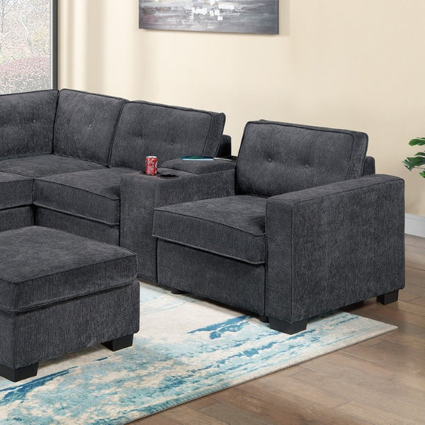 English Elm 4-Piece Waffle Suede Sectional Set with Ottoman USB Charging Tufted Living Room Sofa B011S07618