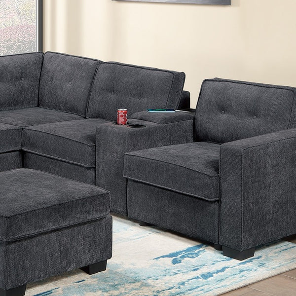 English Elm 4-Piece Waffle Suede Sectional Set with Ottoman USB Charging Tufted Living Room Sofa B011S07618