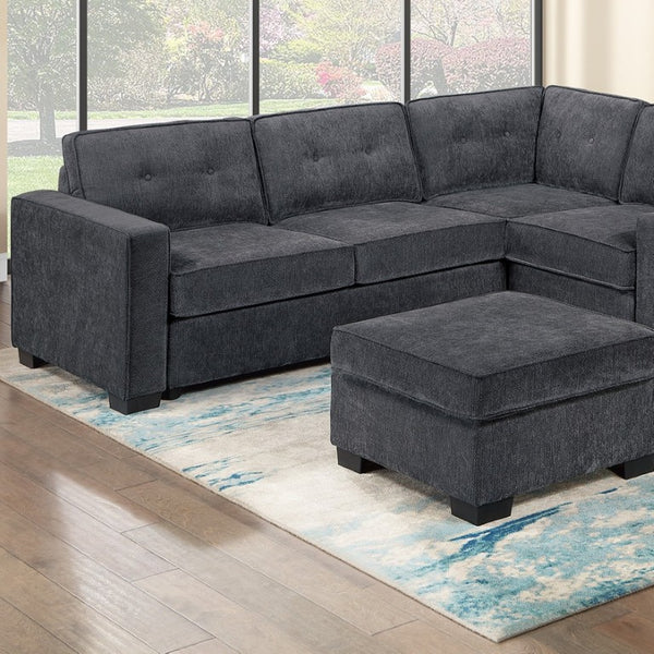English Elm 4-Piece Waffle Suede Sectional Set with Ottoman USB Charging Tufted Living Room Sofa B011S07618
