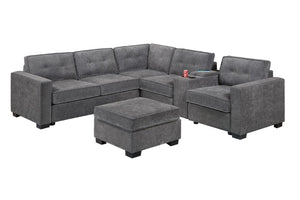 English Elm 4-Piece Modular Sectional Set with Ottoman USB Console Waffle Suede Living Room Gray Foam+Spring,Plastic,Plywood,Suede B011S07619