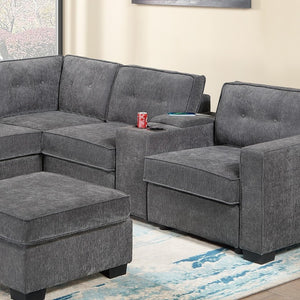 English Elm 4-Piece Modular Sectional Set with Ottoman USB Console Waffle Suede Living Room Gray Foam+Spring,Plastic,Plywood,Suede B011S07619
