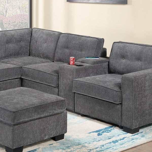 English Elm 4-Piece Modular Sectional Set with Ottoman USB Console Waffle Suede Living Room Gray Foam+Spring,Plastic,Plywood,Suede B011S07619