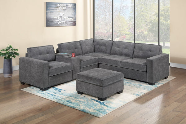 English Elm 4-Piece Modular Sectional Set with Ottoman USB Console Waffle Suede Living Room Gray Foam+Spring,Plastic,Plywood,Suede B011S07619