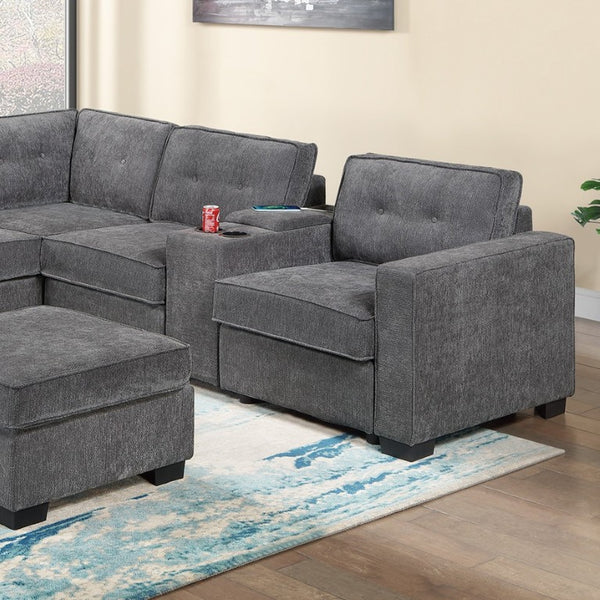 English Elm 4-Piece Modular Sectional Set with Ottoman USB Console Waffle Suede Living Room Gray Foam+Spring,Plastic,Plywood,Suede B011S07619