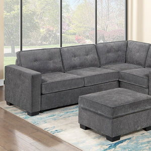 English Elm 4-Piece Modular Sectional Set with Ottoman USB Console Waffle Suede Living Room Gray Foam+Spring,Plastic,Plywood,Suede B011S07619
