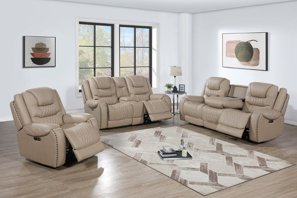 English Elm 3Pc Power Reclining Sofa Set Top Grain Leather Match Quilted Nailhead Living Room Suite B011S07620
