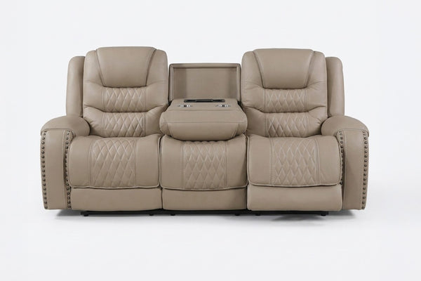 English Elm 3Pc Power Reclining Sofa Set Top Grain Leather Match Quilted Nailhead Living Room Suite B011S07620