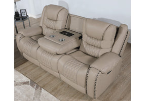 English Elm 3Pc Power Reclining Sofa Set Top Grain Leather Match Quilted Nailhead Living Room Suite B011S07620