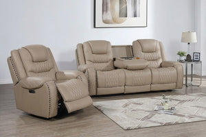 English Elm Top Grain Leather Power Reclining Sofa Set with USB Charging and Cup Holders B011S07622