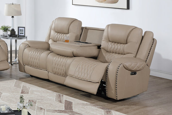 English Elm Top Grain Leather Power Reclining Sofa Set with USB Charging and Cup Holders B011S07622