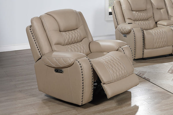 English Elm Top Grain Leather Power Reclining Sofa Set with USB Charging and Cup Holders B011S07622