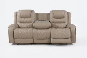 English Elm Top Grain Leather Power Reclining Sofa Set with USB Charging and Cup Holders B011S07622