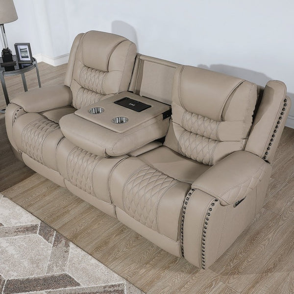 English Elm Top Grain Leather Power Reclining Sofa Set with USB Charging and Cup Holders B011S07622