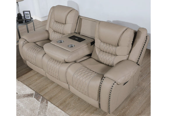 English Elm Top Grain Leather Power Reclining Sofa Set with USB Charging and Cup Holders B011S07622