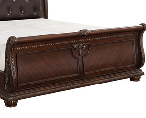 English Elm Formal Eastern King Sleigh Bed Carved Wood Tufted Headboard Dark Cherry Birch Veneer B011S07627
