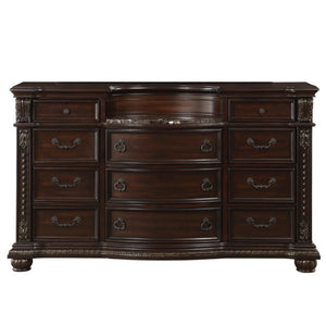 English Elm Formal Luxury Dresser with Mirror Marble Top Birch Veneer Cherry Gold Traditional Bedroom B011S07628
