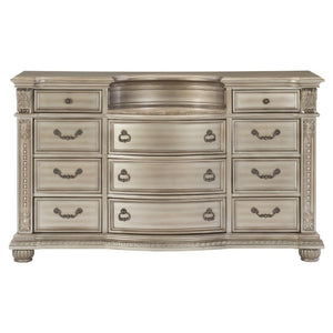 English Elm Formal Silver Birch Dresser with Marble Inset Top Hand Carved Old World Bedroom Set B011S07629
