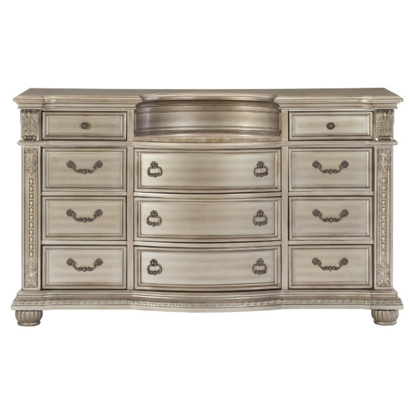 English Elm Formal Silver Birch Dresser with Marble Inset Top Hand Carved Old World Bedroom Set B011S07629