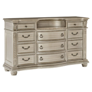 English Elm Formal Silver Birch Dresser with Marble Inset Top Hand Carved Old World Bedroom Set B011S07629