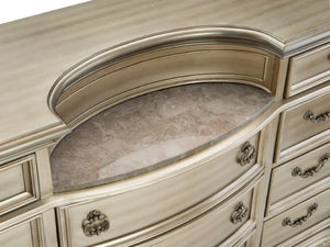 English Elm Formal Silver Birch Dresser with Marble Inset Top Hand Carved Old World Bedroom Set B011S07629