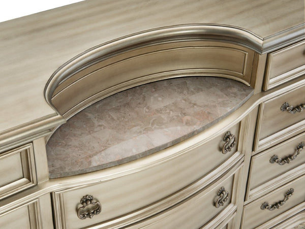 English Elm Formal Silver Birch Dresser with Marble Inset Top Hand Carved Old World Bedroom Set B011S07629
