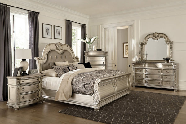English Elm Formal Silver Birch Dresser with Marble Inset Top Hand Carved Old World Bedroom Set B011S07629