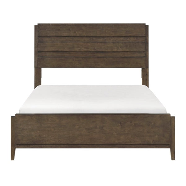 English Elm California King Slatted Panel Bed Solid Rubberwood Transitional Walnut Bedroom Frame California King Dark Walnut Wood B011S07635