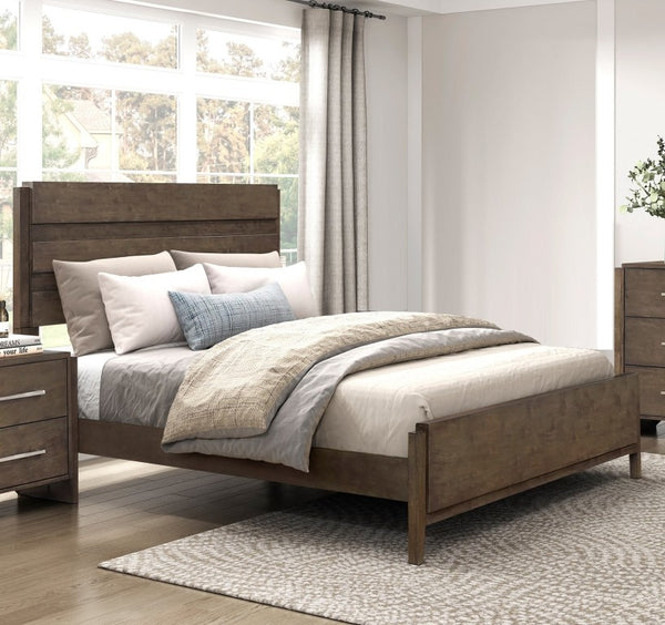 English Elm California King Slatted Panel Bed Solid Rubberwood Transitional Walnut Bedroom Frame California King Dark Walnut Wood B011S07635