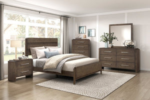 English Elm California King Slatted Panel Bed Solid Rubberwood Transitional Walnut Bedroom Frame California King Dark Walnut Wood B011S07635