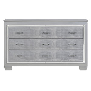 English Elm Modern Glam Silver Dresser with LED Mirror Embossed Alligator Drawers Bedroom B011S07637