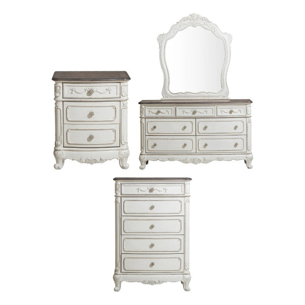 English Elm Antique White Victorian Four Piece Kids Bedroom Collection with Carved Floral Hardware B011S07642