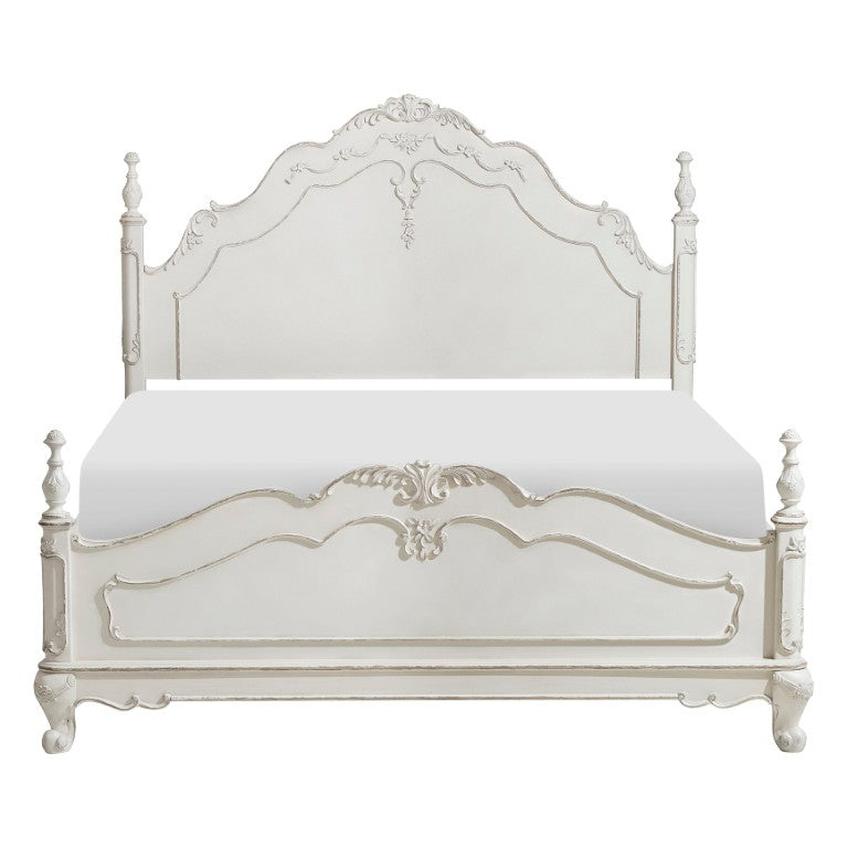 English Elm Antique White Victorian Carved Wood Bedroom Set with Dresser Chest and Nightstands Queen 5-Piece B011S07652