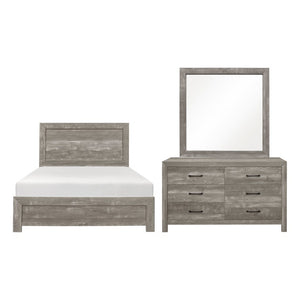 English Elm Gray Full Panel Bed Dresser Mirror Set with Weathered Wood Grain Veneer Finish B011S07677