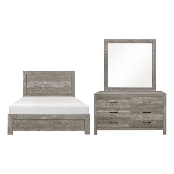 English Elm Gray Full Panel Bed Dresser Mirror Set with Weathered Wood Grain Veneer Finish B011S07677