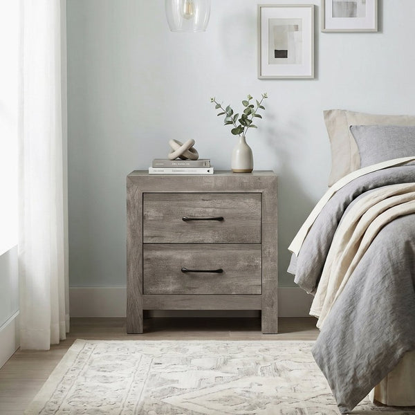 English Elm Gray Full Panel Bed Dresser Mirror Set with Weathered Wood Grain Veneer Finish B011S07677