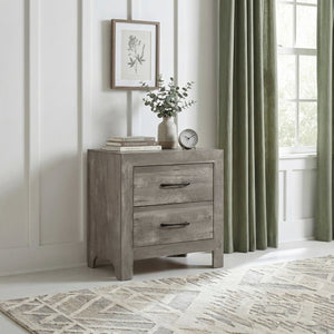 English Elm Gray Full Panel Bed Dresser Mirror Set with Weathered Wood Grain Veneer Finish B011S07677