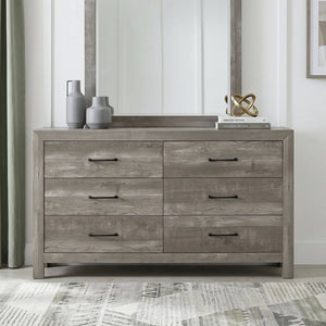 English Elm Gray Full Panel Bed Dresser Mirror Set with Weathered Wood Grain Veneer Finish B011S07677
